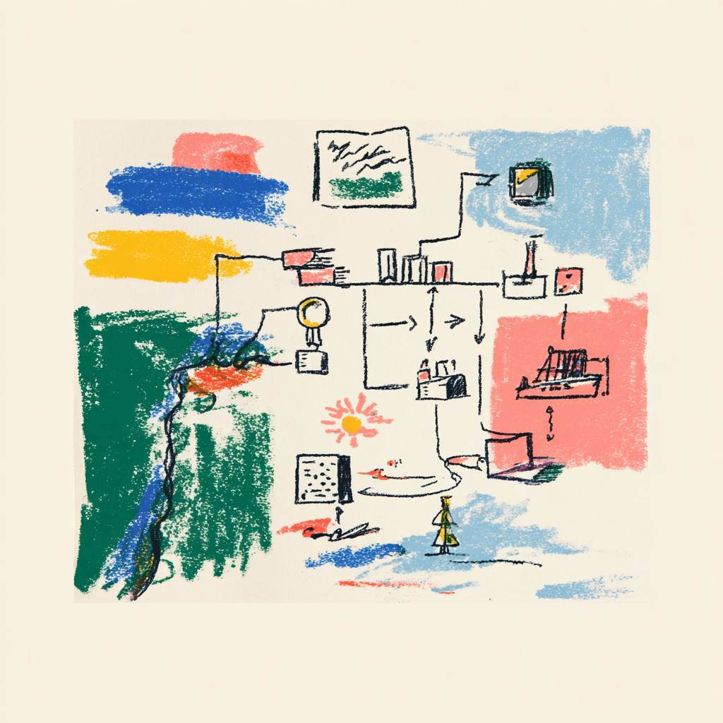 Hand-drawn abstract representation of delivery intelligence systems